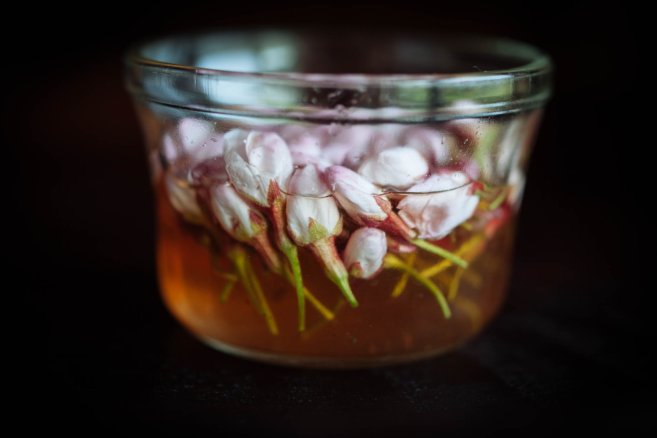 Preserved cherry blossoms as garnish